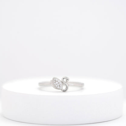 Silver san ring on a white stand